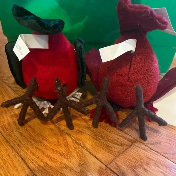 Set of 2 Kmart trim a home Christmas fabric birds holiday decor red hat scarves - Picture 8 of 11